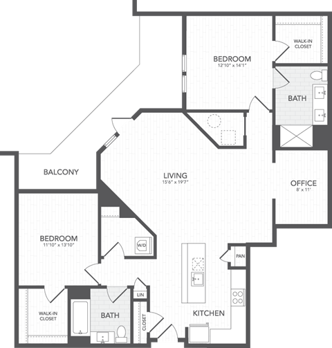 Floor plan for 2 beds, 2 baths, 1638 sqft